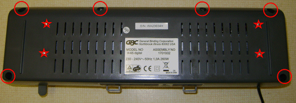 Underside view of the GBC laminator