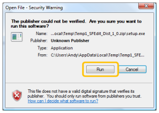 The install warning dialog