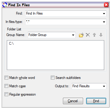 Find in files dialog