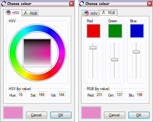 A screenshot of the colour dialog which uses VColor for conversion