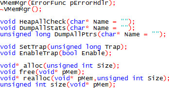 A code fragment showing the user entrypoints for the memory manager