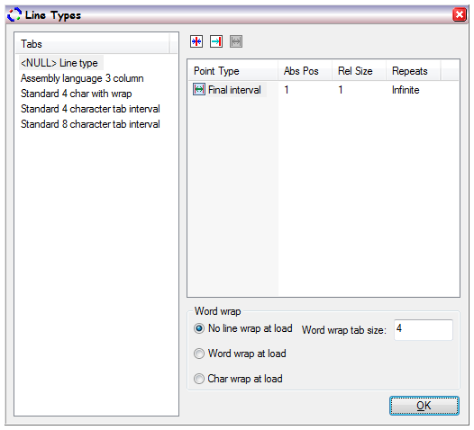 The line type management dialog